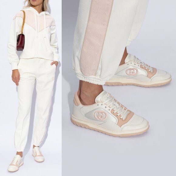 GUCCI SNEAKERS MAC 80 EMBROIDERED LOGO DISTRESSED LEATHER SHOES sz 37.5 7.5 - Picture 2 of 15